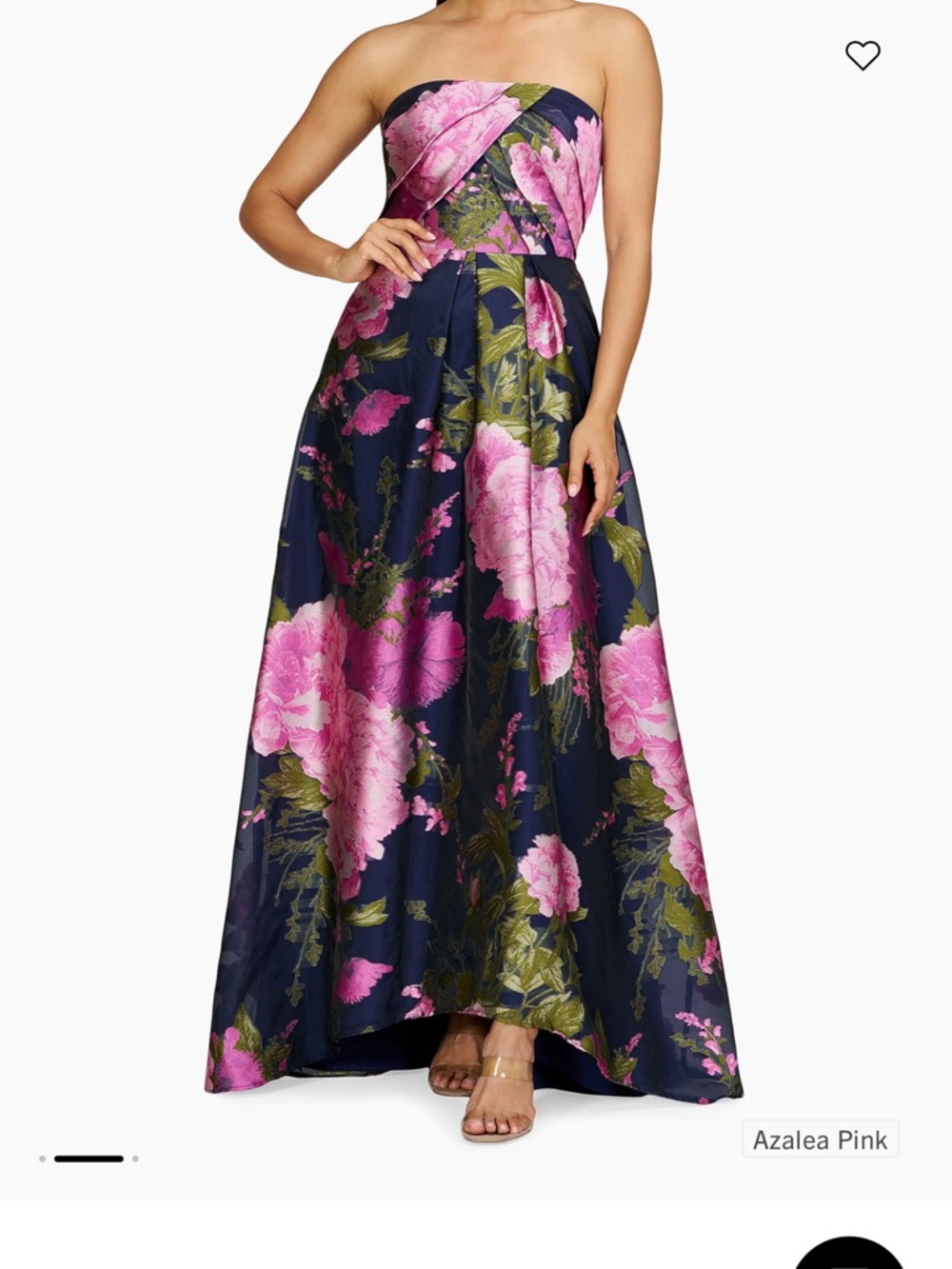 Kay Unger Navy Strapless Floral Evening Gown with Pink Blooms